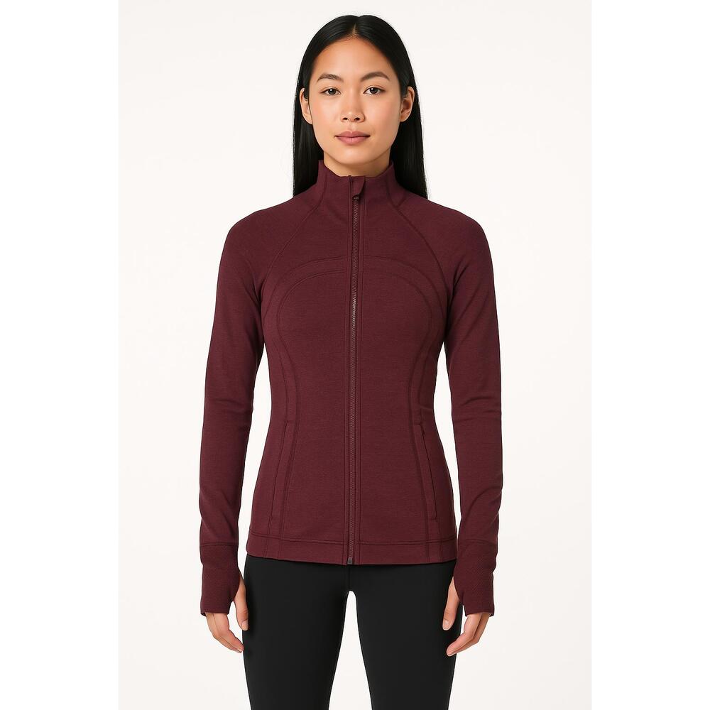 Lululemon Jacket Womens 4 Heathered Dark Adobe Athletic Full Zip Thumbholes